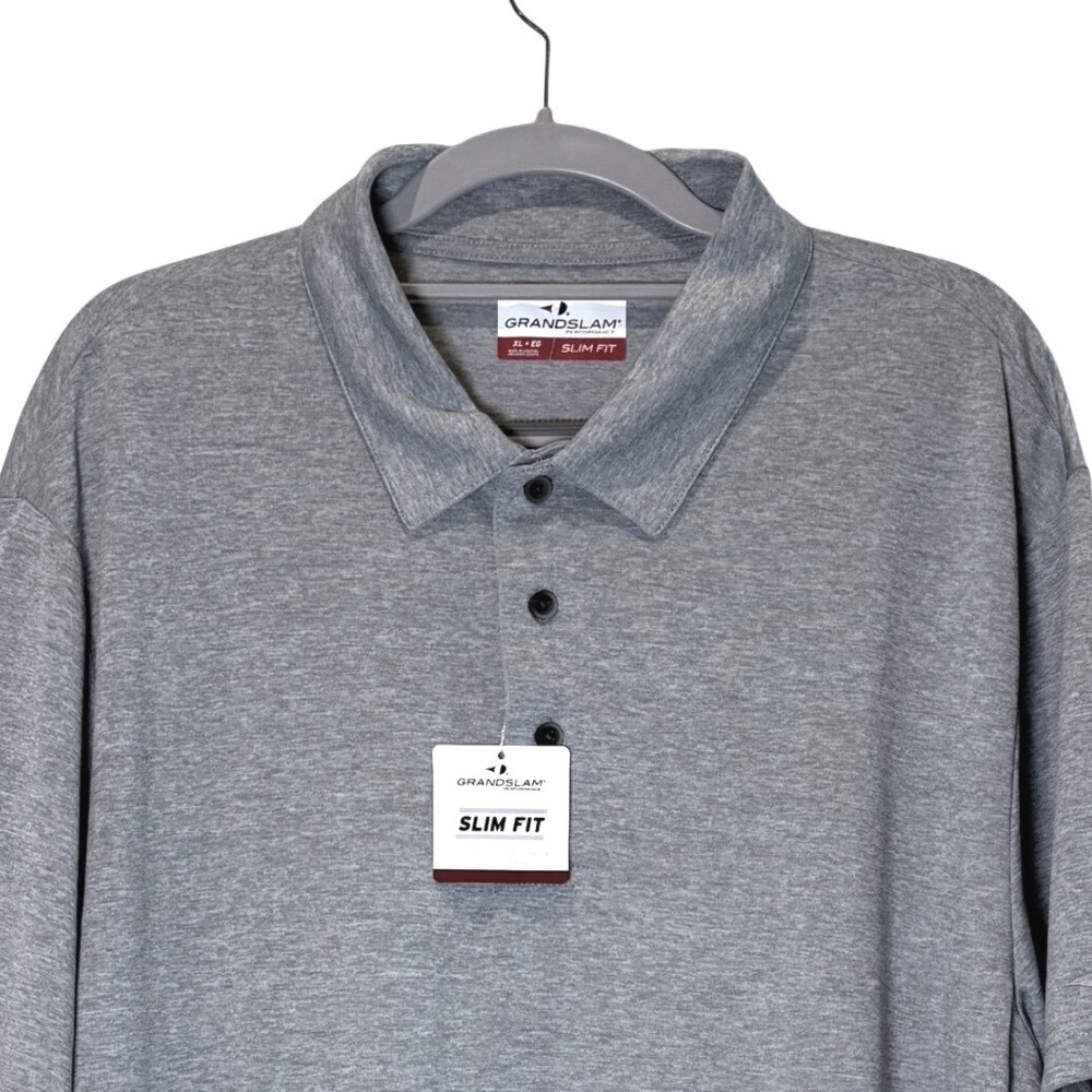 Grand Slam Performance Mens XL Slim Fit Polo Shirt Gray Heather Short Sleeve New